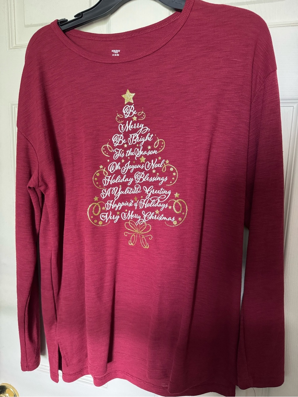 Holiday Time Red Waffle-Knit Crew Neck Top